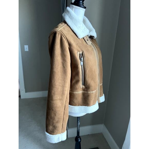 Universal Thread moto sherpa lined faux suede brown jacket size M - Picture 3 of 5